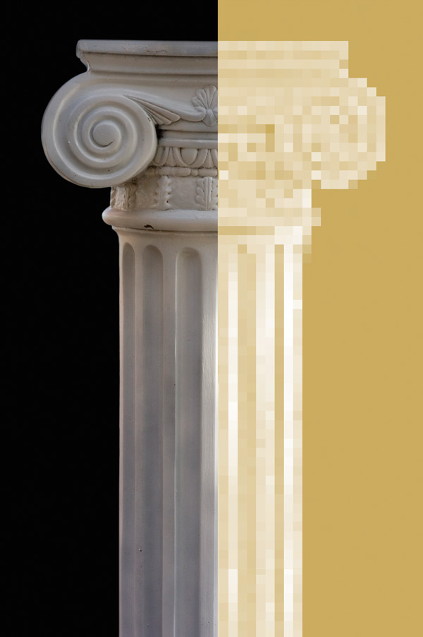 marble column pixelated in gold on the right side