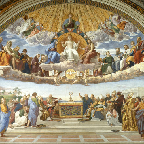 painting of the Disputation of the Sacrament by Raphael