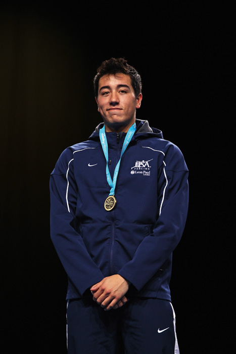 Gerek Meinhardt wearing a gold olympic medal