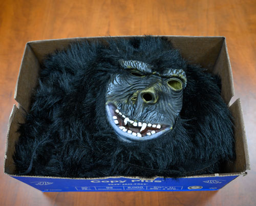 gorilla suit folded up in a box