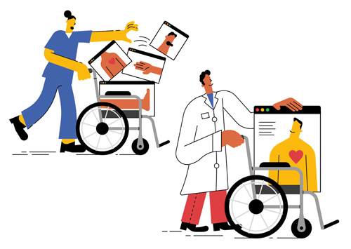 Illustration of two medical professionals with wheelchairs