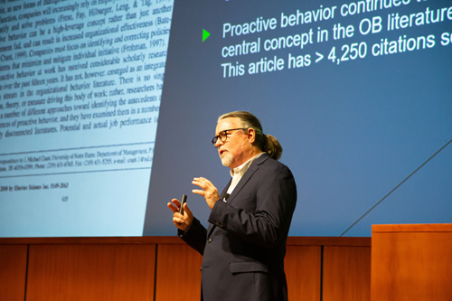 Mike Crant giving a lecture at the Mendoza College of Business.