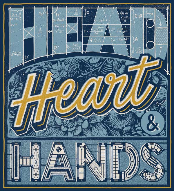 Illustration of the words Head-Heart-Hands