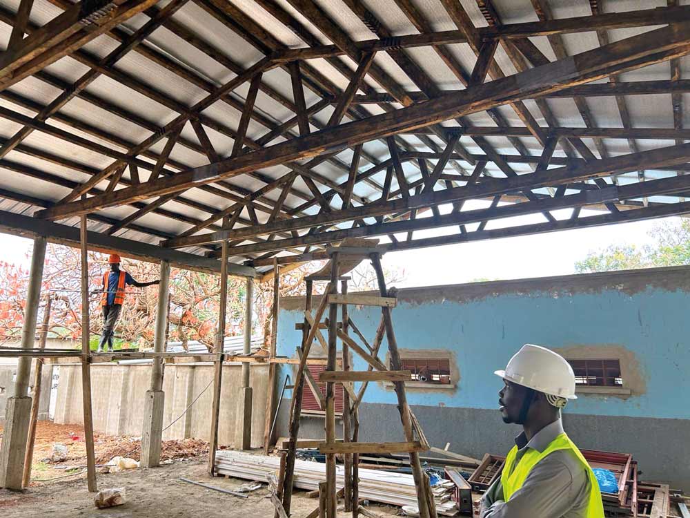 the interior roof of a building being built to be a childcare center in Uganda.